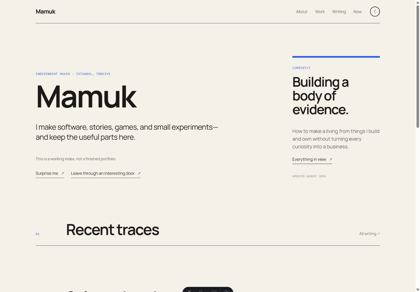 The homepage of furkanmamuk.com.